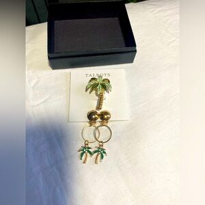 Talbots Palm tree clip on earrings and pin matching set